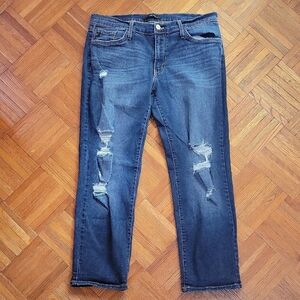 Kancan Women's Distressed Cropped Ankle Blue Denim Jeans Size 30